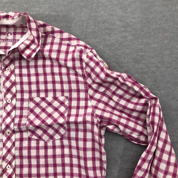 Bugatchi Button Shirt Mens Size XL Linen Shaped Fit Plaid Long Sleeve - Picture 3 of 16